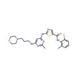 Cc1nc(NCCCN2CCOCC2)cc(Nc2ncc(C(=O)Nc3c(C)cccc3Cl)s2)n1 ZINC000014952217