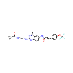 Cc1nc(NCCCNC(=O)C2CC2)nc2ccc(NC(=O)/C=C/c3ccc(OC(F)(F)F)cc3)cc12 ZINC000084596322