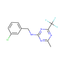 Cc1nc(NCc2cccc(Cl)c2)nc(C(F)(F)F)n1 ZINC000103285052