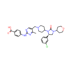 Cc1nc(Nc2ccc(C(=O)O)cc2)ncc1CN1CCC(N2C(=O)N(C3CCOCC3)C[C@H]2c2cccc(Cl)c2)CC1 ZINC000096285406