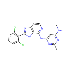 Cc1nc(Nc2nccc3nc(-c4c(Cl)cccc4Cl)[nH]c23)cc(N(C)C)n1 ZINC000118745903