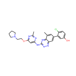 Cc1nc(Nc2nnc3cc(-c4cc(O)ccc4Cl)cc(C)c3n2)cc(OCCN2CCCC2)n1 ZINC000096167813