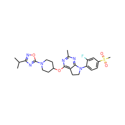 Cc1nc(OC2CCN(c3nc(C(C)C)no3)CC2)c2c(n1)N(c1ccc(S(C)(=O)=O)cc1F)CC2 ZINC000088385455