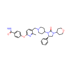 Cc1nc(Oc2ccc(C(N)=O)cc2)ccc1CN1CCC(N2C(=O)N(C3CCOCC3)C[C@H]2c2ccccc2)CC1 ZINC000096285395