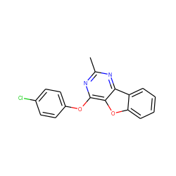 Cc1nc(Oc2ccc(Cl)cc2)c2oc3ccccc3c2n1 ZINC000003680519