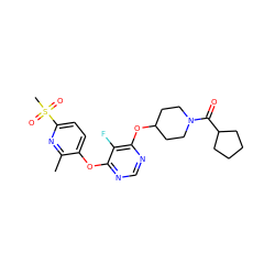 Cc1nc(S(C)(=O)=O)ccc1Oc1ncnc(OC2CCN(C(=O)C3CCCC3)CC2)c1F ZINC000299836030