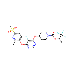 Cc1nc(S(C)(=O)=O)ccc1Oc1ncnc(OC2CCN(C(=O)O[C@@H](C)C(F)(F)F)CC2)c1F ZINC000299829757