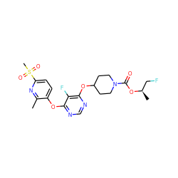 Cc1nc(S(C)(=O)=O)ccc1Oc1ncnc(OC2CCN(C(=O)O[C@H](C)CF)CC2)c1F ZINC000299824512