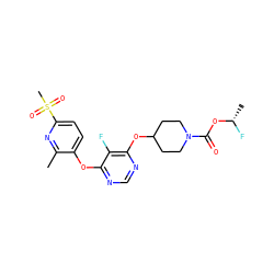 Cc1nc(S(C)(=O)=O)ccc1Oc1ncnc(OC2CCN(C(=O)O[C@H](C)F)CC2)c1F ZINC000299824196