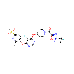 Cc1nc(S(C)(=O)=O)ccc1Oc1ncnc(OC2CCN(C(=O)c3nc(C(C)(C)F)no3)CC2)c1F ZINC000299823979