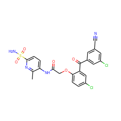 Cc1nc(S(N)(=O)=O)ccc1NC(=O)COc1ccc(Cl)cc1C(=O)c1cc(Cl)cc(C#N)c1 ZINC000028567605