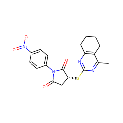 Cc1nc(S[C@@H]2CC(=O)N(c3ccc([N+](=O)[O-])cc3)C2=O)nc2c1CCCC2 ZINC000018180731