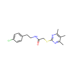 Cc1nc(SCC(=O)NCCc2ccc(Cl)cc2)nc(C)c1C ZINC000005864665