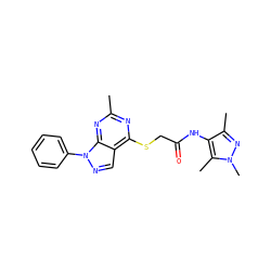 Cc1nc(SCC(=O)Nc2c(C)nn(C)c2C)c2cnn(-c3ccccc3)c2n1 ZINC000004967982