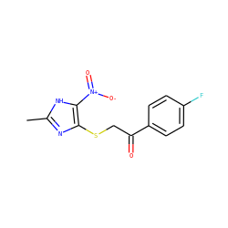 Cc1nc(SCC(=O)c2ccc(F)cc2)c([N+](=O)[O-])[nH]1 ZINC000005818056