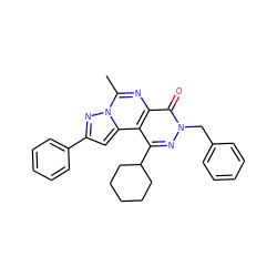 Cc1nc2c(=O)n(Cc3ccccc3)nc(C3CCCCC3)c2c2cc(-c3ccccc3)nn12 ZINC000299825099