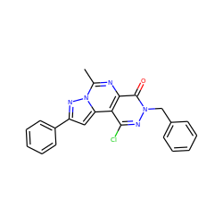 Cc1nc2c(=O)n(Cc3ccccc3)nc(Cl)c2c2cc(-c3ccccc3)nn12 ZINC000064454390