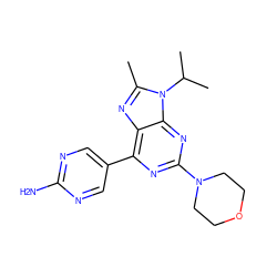 Cc1nc2c(-c3cnc(N)nc3)nc(N3CCOCC3)nc2n1C(C)C ZINC000095644685