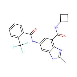 Cc1nc2c(C(=O)NC3CCC3)cc(NC(=O)c3ccccc3C(F)(F)F)cc2[nH]1 ZINC000205654686