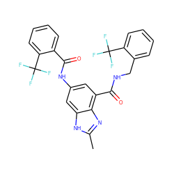 Cc1nc2c(C(=O)NCc3ccccc3C(F)(F)F)cc(NC(=O)c3ccccc3C(F)(F)F)cc2[nH]1 ZINC000207727498