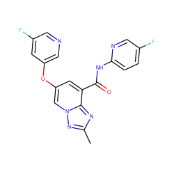 Cc1nc2c(C(=O)Nc3ccc(F)cn3)cc(Oc3cncc(F)c3)cn2n1 ZINC001772584761