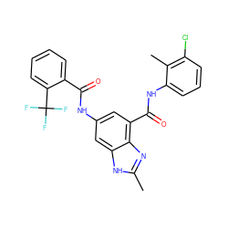 Cc1nc2c(C(=O)Nc3cccc(Cl)c3C)cc(NC(=O)c3ccccc3C(F)(F)F)cc2[nH]1 ZINC000207718335