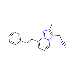 Cc1nc2c(CCc3ccccc3)cccn2c1CC#N ZINC000013760949