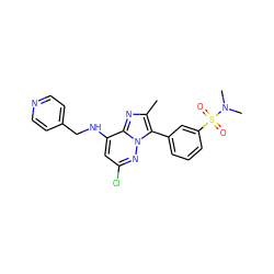 Cc1nc2c(NCc3ccncc3)cc(Cl)nn2c1-c1cccc(S(=O)(=O)N(C)C)c1 ZINC001772617813