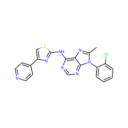 Cc1nc2c(Nc3nc(-c4ccncc4)cs3)ncnc2n1-c1ccccc1Cl ZINC000045202876