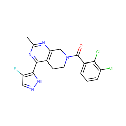 Cc1nc2c(c(-c3[nH]ncc3F)n1)CCN(C(=O)c1cccc(Cl)c1Cl)C2 ZINC000219452112