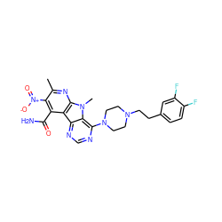 Cc1nc2c(c(C(N)=O)c1[N+](=O)[O-])c1ncnc(N3CCN(CCc4ccc(F)c(F)c4)CC3)c1n2C ZINC000013559685