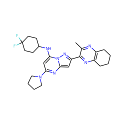 Cc1nc2c(nc1-c1cc3nc(N4CCCC4)cc(NC4CCC(F)(F)CC4)n3n1)CCCC2 ZINC000118907449