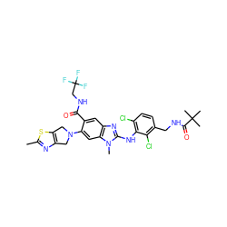 Cc1nc2c(s1)CN(c1cc3c(cc1C(=O)NCC(F)(F)F)nc(Nc1c(Cl)ccc(CNC(=O)C(C)(C)C)c1Cl)n3C)C2 ZINC000169700899