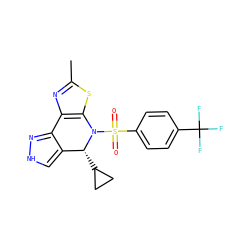 Cc1nc2c(s1)N(S(=O)(=O)c1ccc(C(F)(F)F)cc1)[C@H](C1CC1)c1c[nH]nc1-2 ZINC000045288101