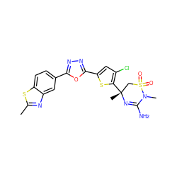 Cc1nc2cc(-c3nnc(-c4cc(Cl)c([C@]5(C)CS(=O)(=O)N(C)C(N)=N5)s4)o3)ccc2s1 ZINC000208956872