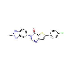 Cc1nc2cc(-n3cnc4cc(-c5ccc(Cl)cc5)sc4c3=O)ccc2[nH]1 ZINC000040764317