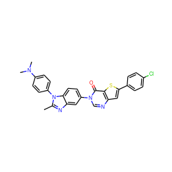 Cc1nc2cc(-n3cnc4cc(-c5ccc(Cl)cc5)sc4c3=O)ccc2n1-c1ccc(N(C)C)cc1 ZINC000040568308