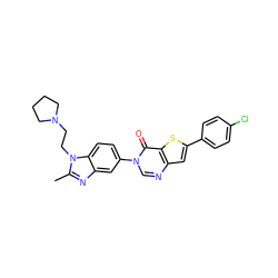 Cc1nc2cc(-n3cnc4cc(-c5ccc(Cl)cc5)sc4c3=O)ccc2n1CCN1CCCC1 ZINC000040764426