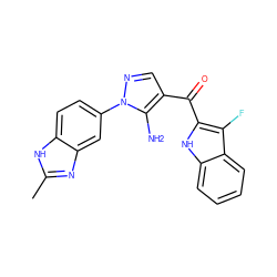 Cc1nc2cc(-n3ncc(C(=O)c4[nH]c5ccccc5c4F)c3N)ccc2[nH]1 ZINC000150172852