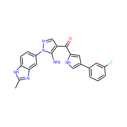 Cc1nc2cc(-n3ncc(C(=O)c4cc(-c5cccc(F)c5)c[nH]4)c3N)ccc2[nH]1 ZINC000149903628