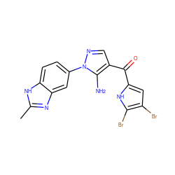 Cc1nc2cc(-n3ncc(C(=O)c4cc(Br)c(Br)[nH]4)c3N)ccc2[nH]1 ZINC000146543944