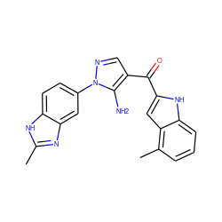 Cc1nc2cc(-n3ncc(C(=O)c4cc5c(C)cccc5[nH]4)c3N)ccc2[nH]1 ZINC000150021394