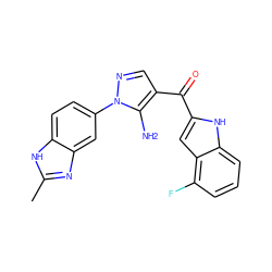 Cc1nc2cc(-n3ncc(C(=O)c4cc5c(F)cccc5[nH]4)c3N)ccc2[nH]1 ZINC000150046812