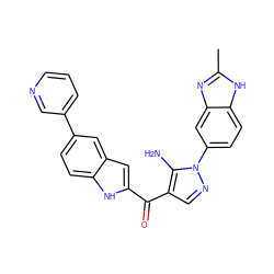 Cc1nc2cc(-n3ncc(C(=O)c4cc5cc(-c6cccnc6)ccc5[nH]4)c3N)ccc2[nH]1 ZINC000150055824