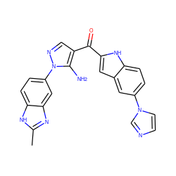 Cc1nc2cc(-n3ncc(C(=O)c4cc5cc(-n6ccnc6)ccc5[nH]4)c3N)ccc2[nH]1 ZINC000149952752