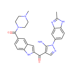 Cc1nc2cc(-n3ncc(C(=O)c4cc5cc(C(=O)N6CCN(C)CC6)ccc5[nH]4)c3N)ccc2[nH]1 ZINC000149978206