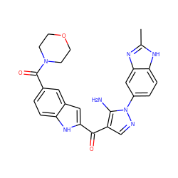 Cc1nc2cc(-n3ncc(C(=O)c4cc5cc(C(=O)N6CCOCC6)ccc5[nH]4)c3N)ccc2[nH]1 ZINC000150061115