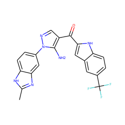 Cc1nc2cc(-n3ncc(C(=O)c4cc5cc(C(F)(F)F)ccc5[nH]4)c3N)ccc2[nH]1 ZINC000149889660