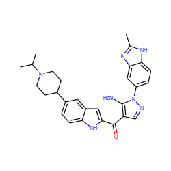 Cc1nc2cc(-n3ncc(C(=O)c4cc5cc(C6CCN(C(C)C)CC6)ccc5[nH]4)c3N)ccc2[nH]1 ZINC000150017506