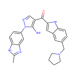 Cc1nc2cc(-n3ncc(C(=O)c4cc5cc(CN6CCCC6)ccc5[nH]4)c3N)ccc2[nH]1 ZINC000150012219